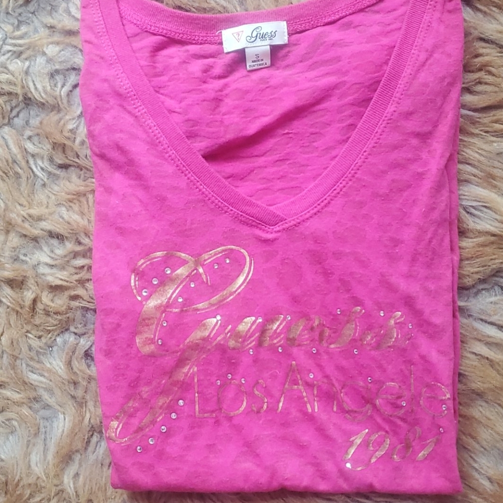 Guess sheer t shirt with gold lettering